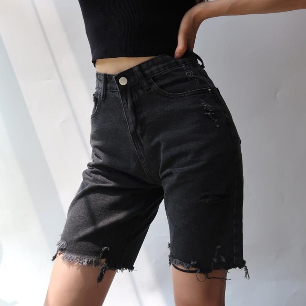 Free People High Waist Bike Distressed Shorts
